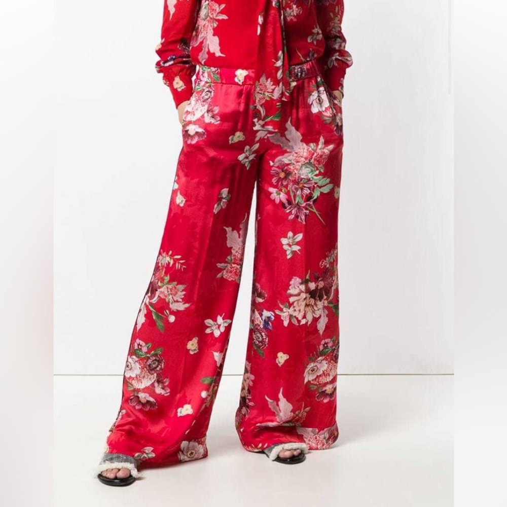 Twinset Milan Satin Floral Wide Leg Pant